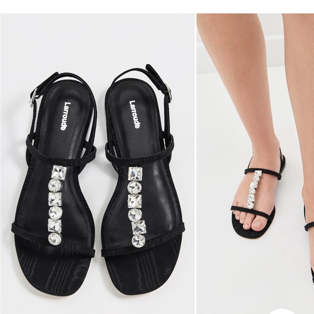 NWT! Larroude Black Calypso Flat Sandals